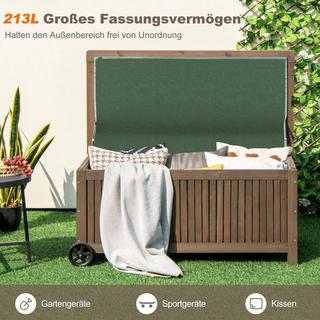 B2X Gartenbox Holz 213 L Aufbewahrungsbox mit Rädern Kissenbox mit wasserdichter PE-Auskleidung 114 x 58,5 x 51 cm Braun  