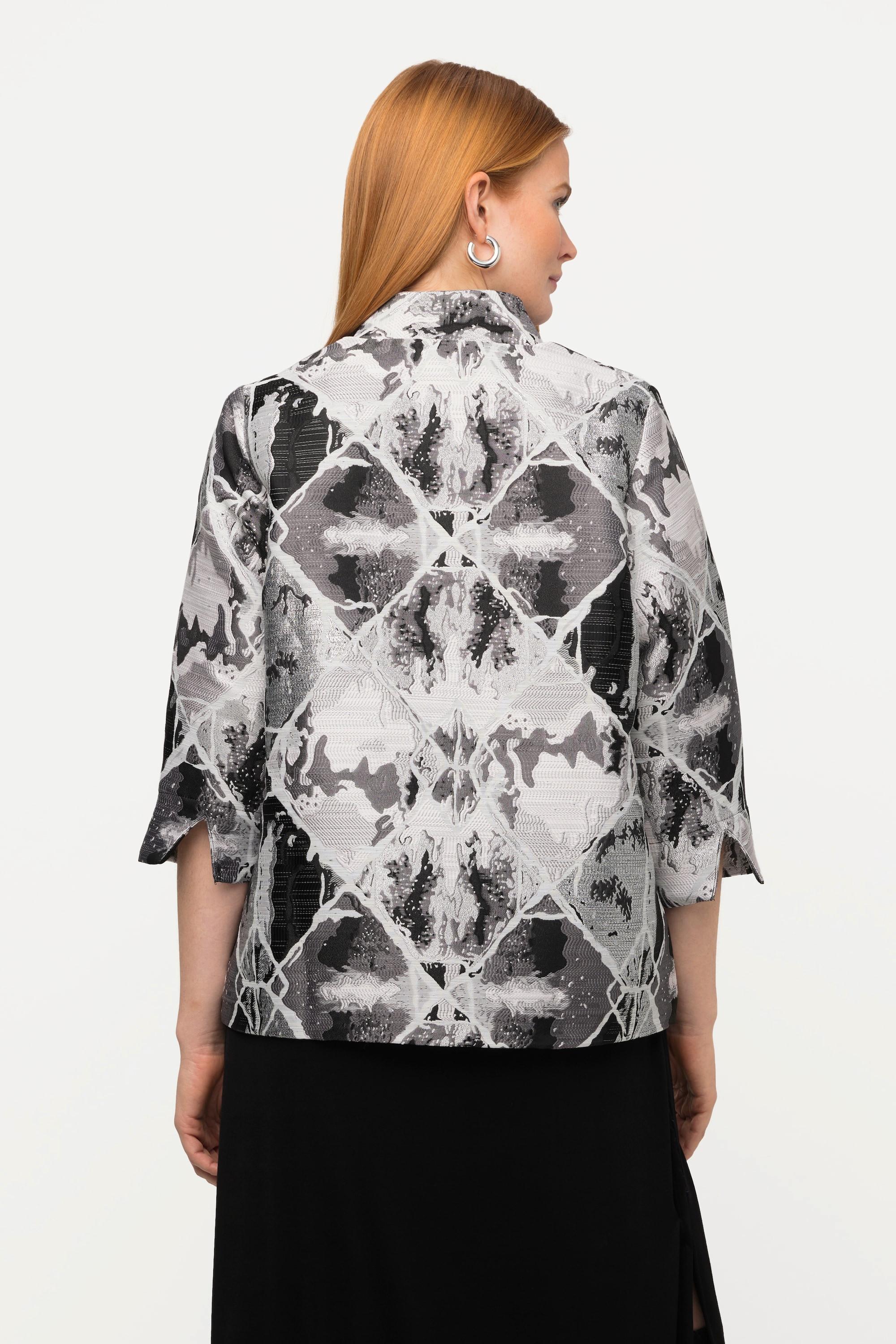 Ulla Popken  Blazer, Jacquard-Karo-Design, Stehkragen, 3/4-Tulpenarm 