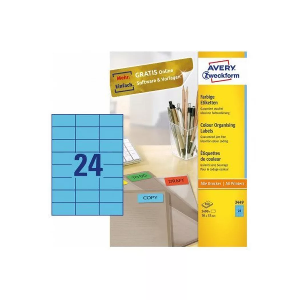 Avery-Zweckform – AVERY ZWECKFORM Etiketten 70x37mm, 100Bl./24St., One Size, Blau