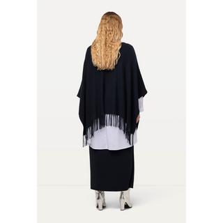 Ulla Popken  Poncho di maglia dal taglio oversize con frange e scollo a barca 