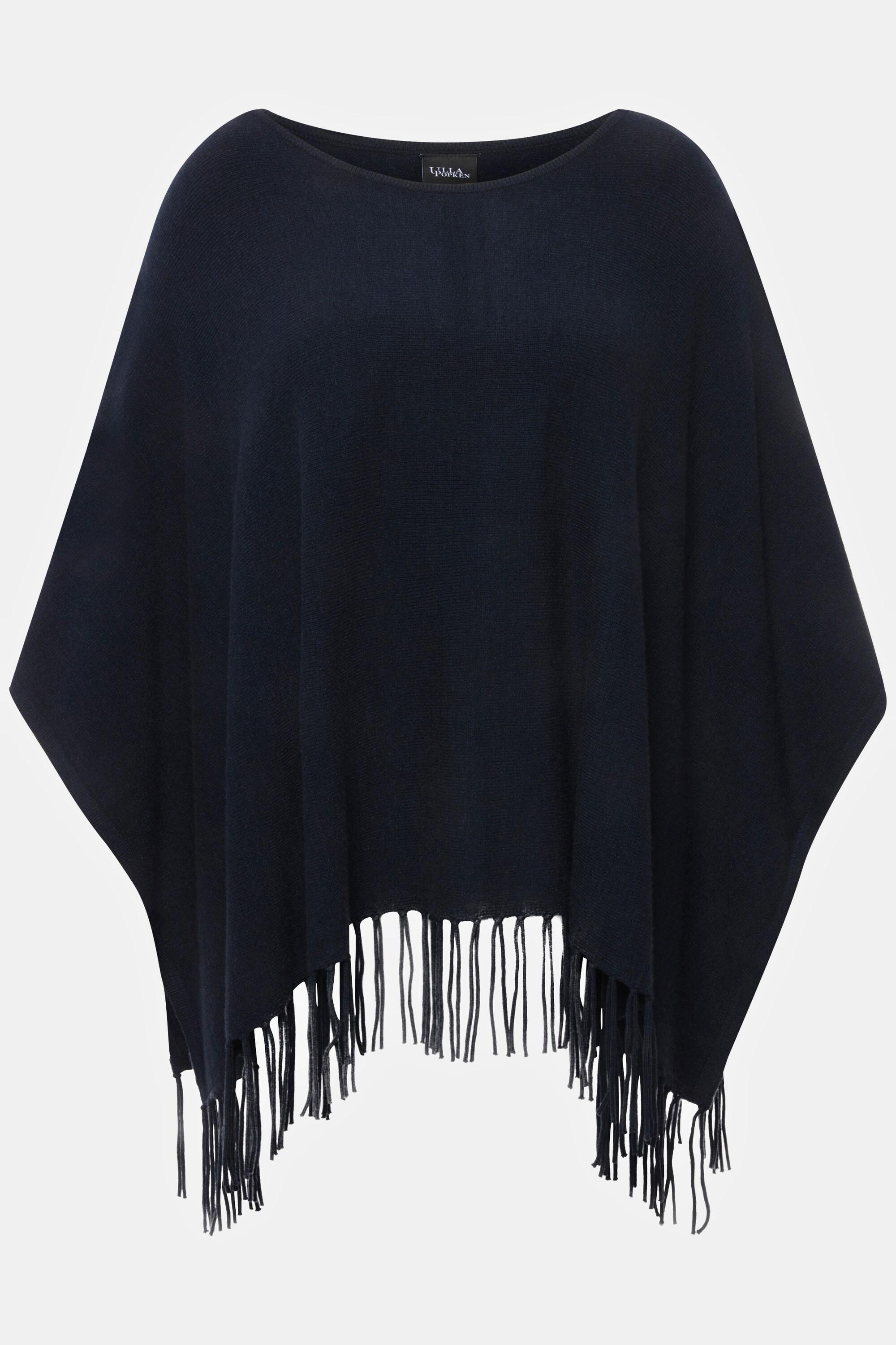 Ulla Popken  Poncho di maglia dal taglio oversize con frange e scollo a barca 