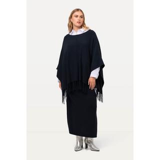 Ulla Popken  Strickponcho, Oversized, Fransen, U-Boot-Ausschnitt 