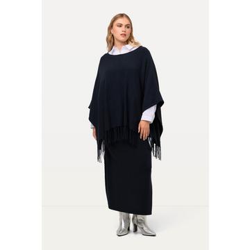 Strickponcho, Oversized, Fransen, U-Boot-Ausschnitt