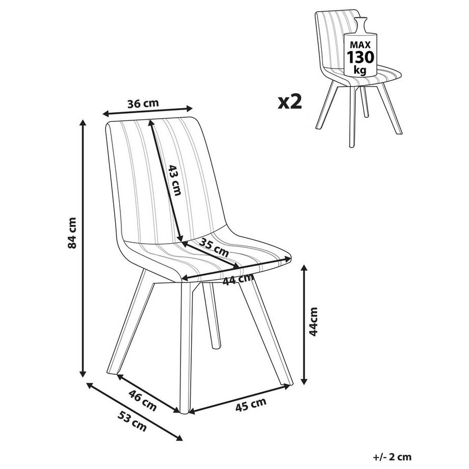Beliani Lot de 2 chaises de salle à manger en Tissu  CALGARY  