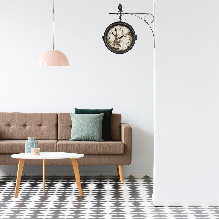 B2X Doppelseitige Bahnhofsuhr in Schwarz  