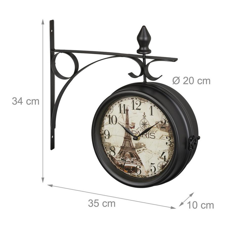 B2X Doppelseitige Bahnhofsuhr in Schwarz  