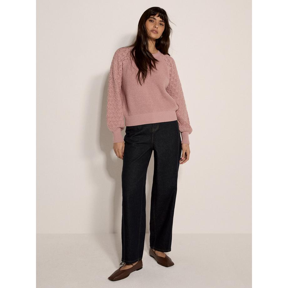 APRICOT Pull court en maille gaufrée pointelle  