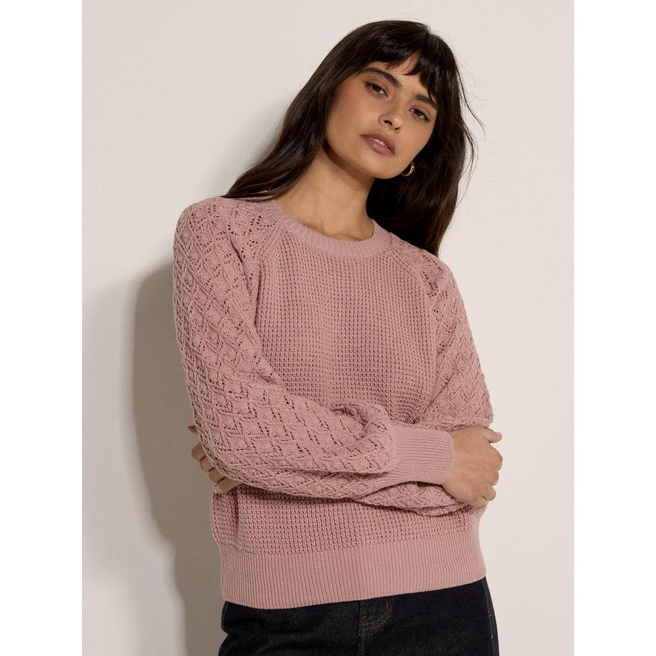 Pull court en maille gaufrée pointelle