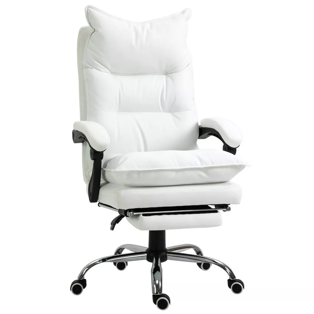 Northio – Bürostuhl Mit Fußstütze Höhenverstellbarer Schreibtischstuhl Drehstuhl Rückenlehne Kunstleder Weiß 66 X 72 122-130 Cm, 75 CM