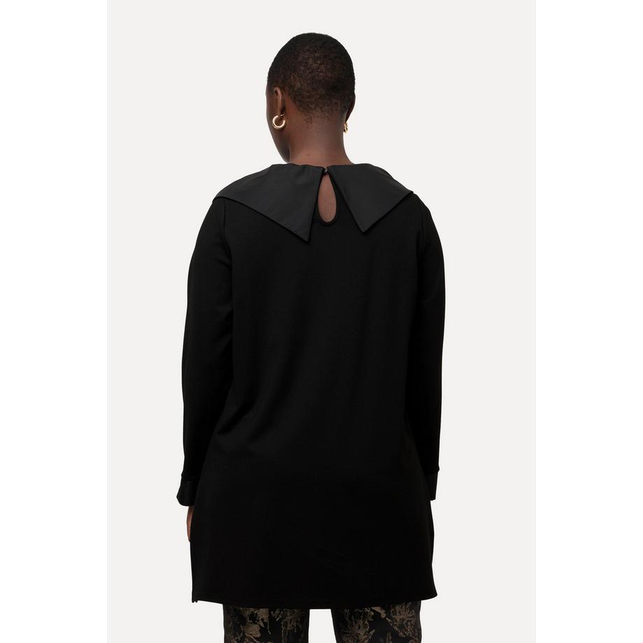 Ulla Popken Sweatshirt Taft Drapierter Kragen Punto di Roma Langarm  