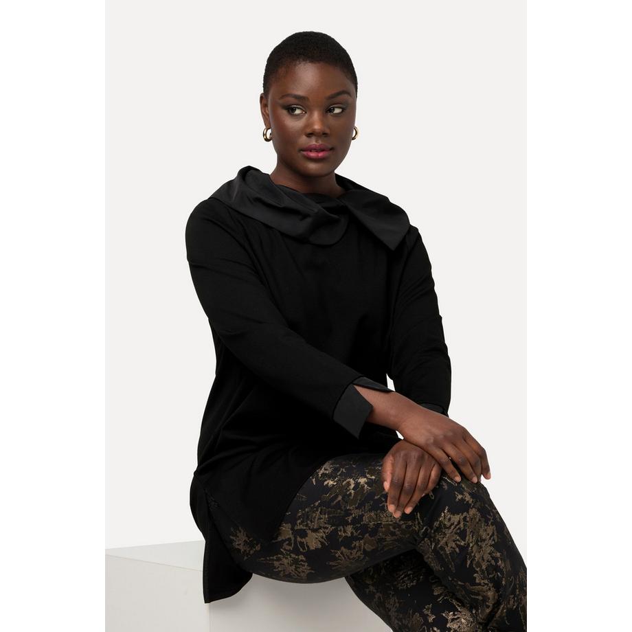 Ulla Popken Sweatshirt Taft Drapierter Kragen Punto di Roma Langarm  