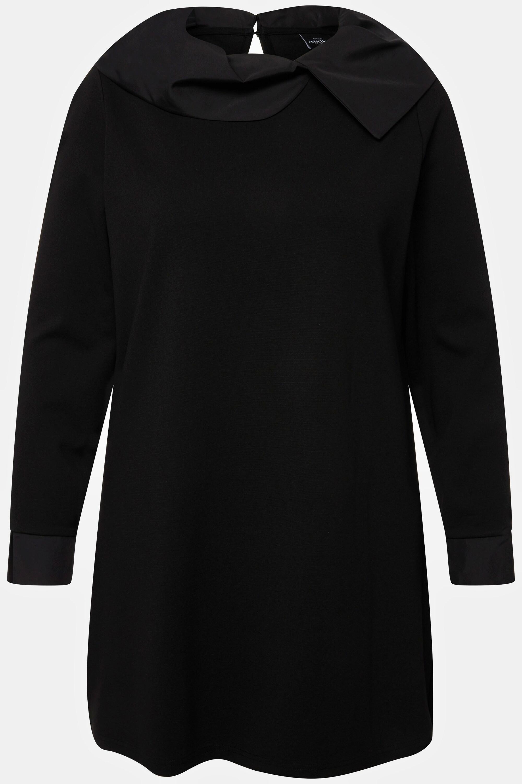 Ulla Popken Sweat-shirt Col Drapé en Taffetas Punto di Roma Manches Longues  