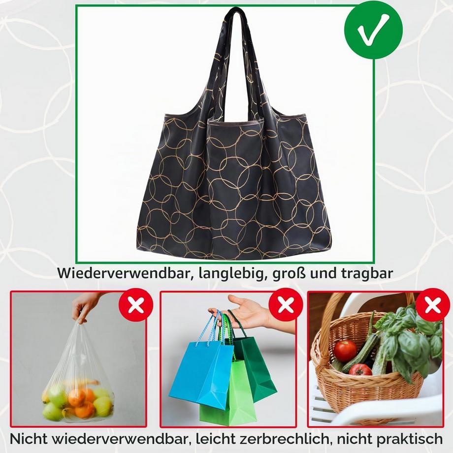 Only-bags.store Einkaufstasche Faltbare große, wiederverwendbare Einkaufstasche aus Stoff  