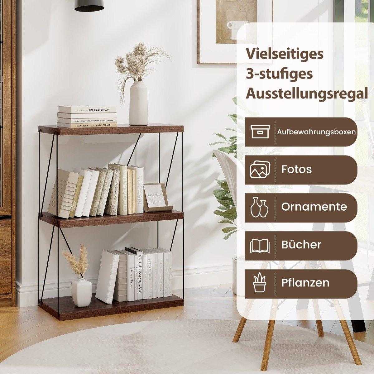 Northix 3 Ebenen Standregal mit Metallrahmen Industrielles Bücherregal Lagerregal 60 x 29,5 x 82 cm  