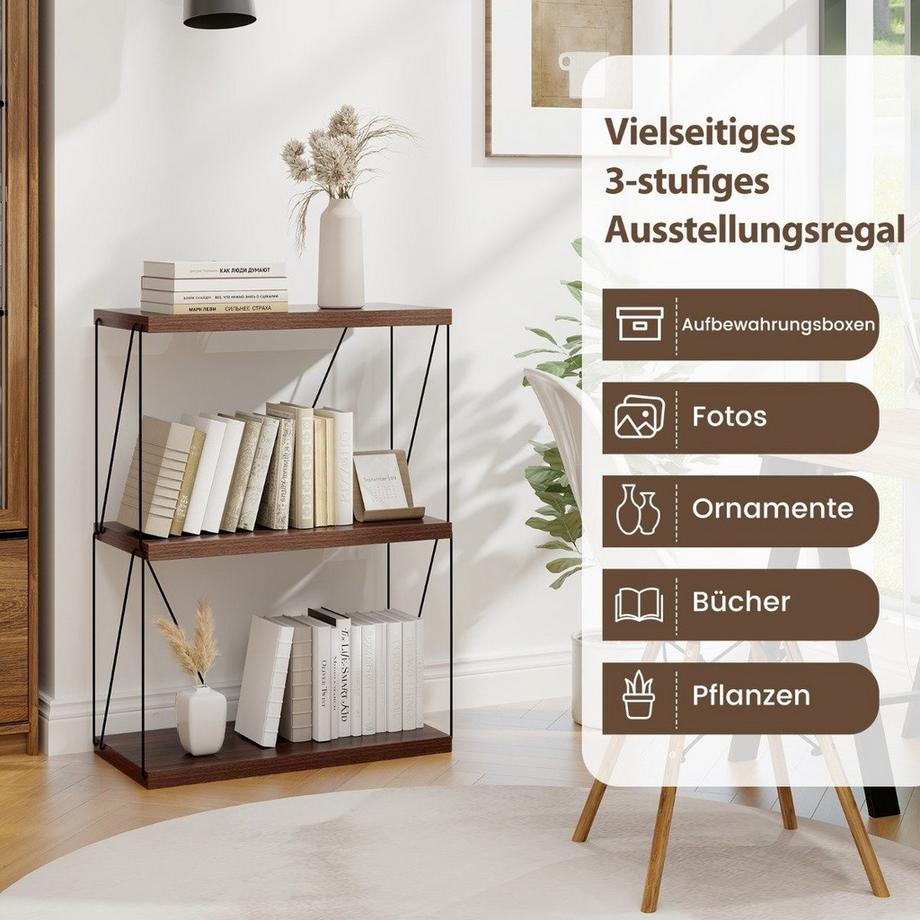 Northix 3 Ebenen Standregal mit Metallrahmen Industrielles Bücherregal Lagerregal 60 x 29,5 x 82 cm  