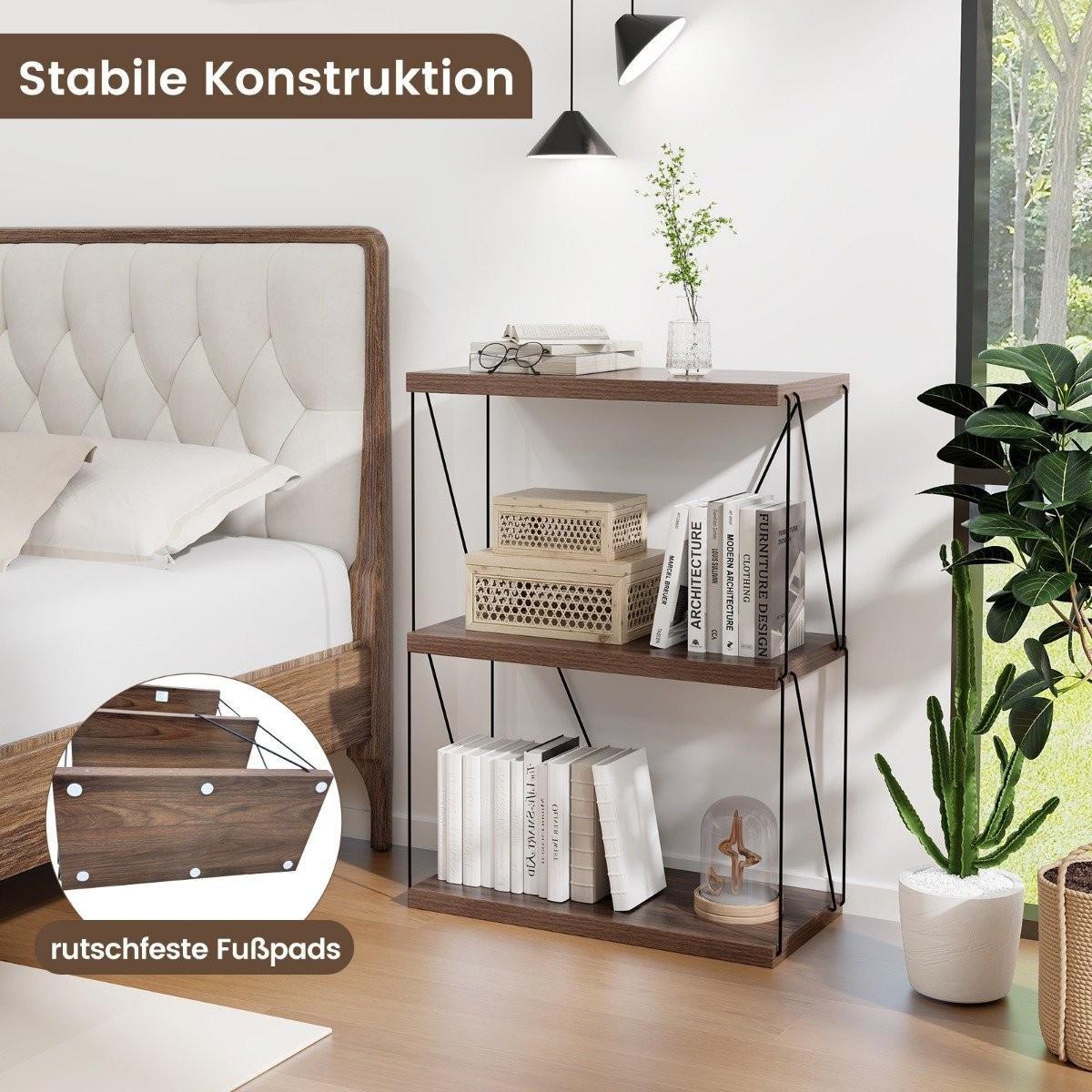 Northix 3 Ebenen Standregal mit Metallrahmen Industrielles Bücherregal Lagerregal 60 x 29,5 x 82 cm  