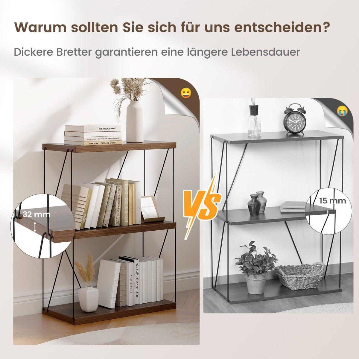 Northix 3 Ebenen Standregal mit Metallrahmen Industrielles Bücherregal Lagerregal 60 x 29,5 x 82 cm  