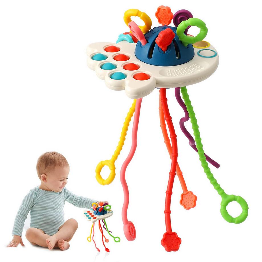 Jouet d'activité à tirer en silicone, jouet sensoriel pour les tout-petits, jouet de voyage pour les bébés