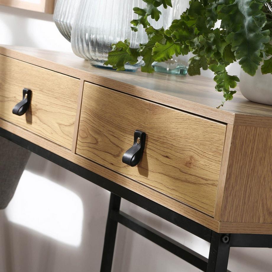 Calicosy Console 2 Tiroirs Pieds Métal Effet Chêne - JILL  