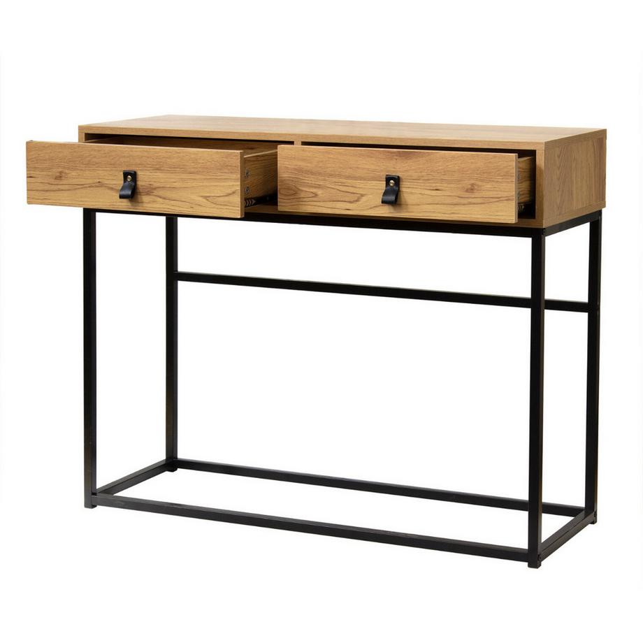Calicosy Console 2 Tiroirs Pieds Métal Effet Chêne - JILL  