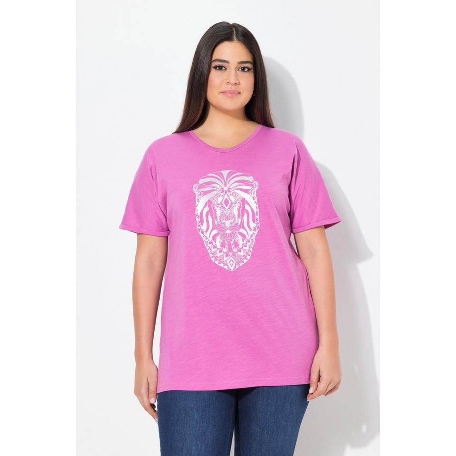 Ulla Popken T-Shirt Oversize Motif Animal Manches Courtes Col V  