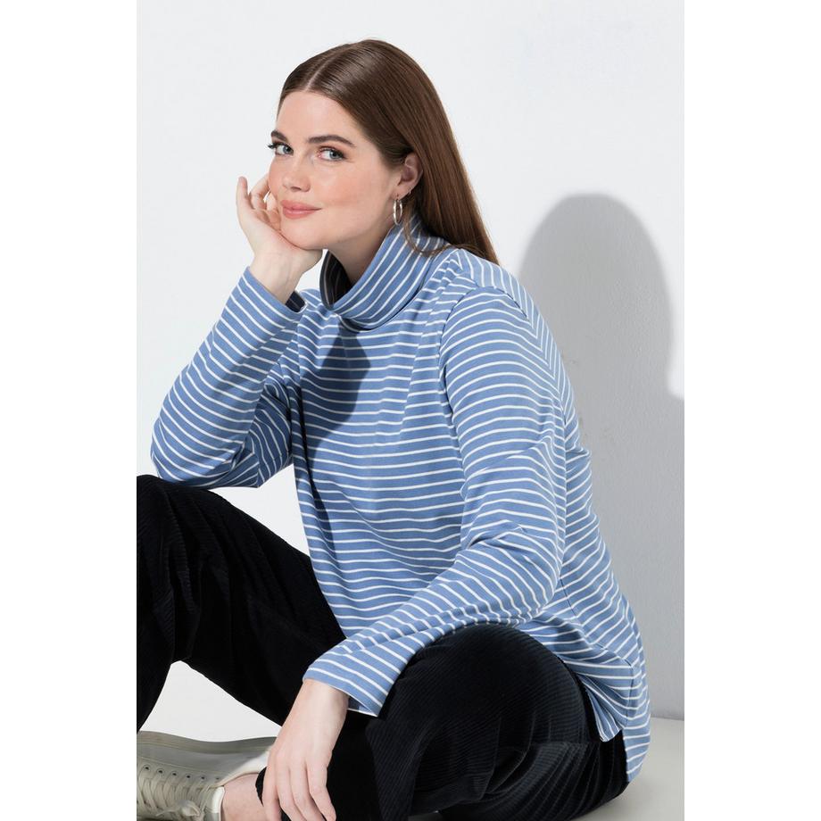 Ulla Popken Maglia a Costine Slim Collo Alto Maniche Lunghe  