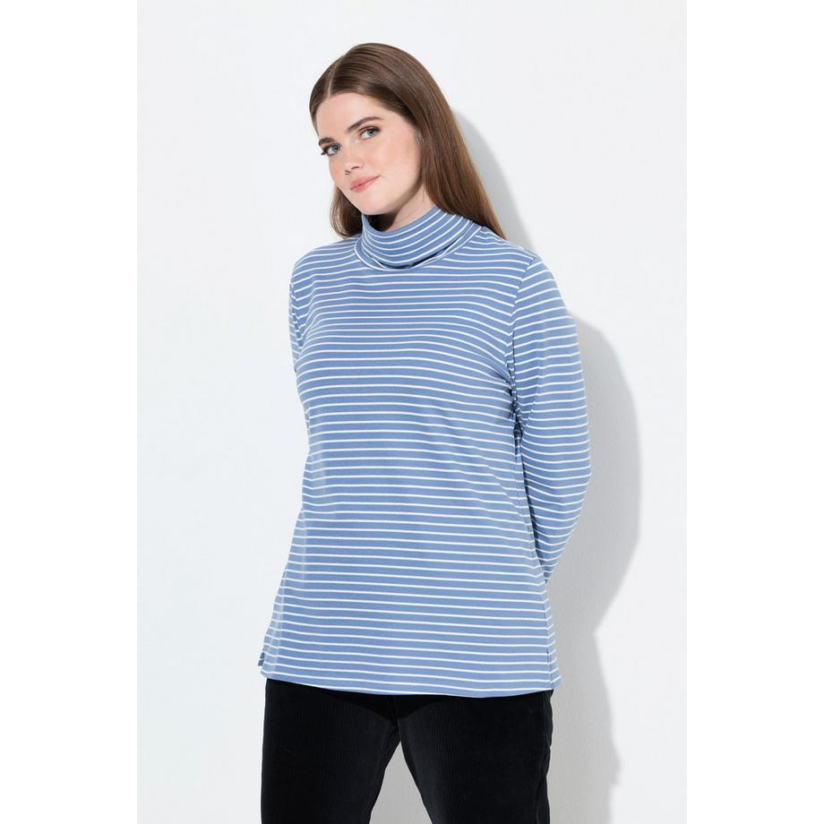 Ulla Popken Maglia a Costine Slim Collo Alto Maniche Lunghe  