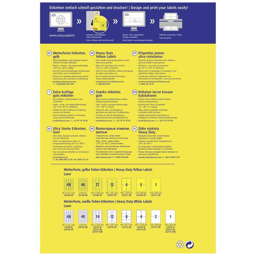 Avery-Zweckform AVERY Etichetta 99,1 X 139MM WF GIALLA  