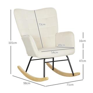 Northio Fauteuil à bascule, fauteuil à bascule aspect velours, accoudoir, fauteuil avec patins en bois, chaise de relaxation pour salon, chambre à coucher, beige  