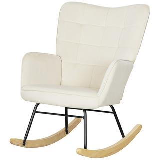 Northio Fauteuil à bascule, fauteuil à bascule aspect velours, accoudoir, fauteuil avec patins en bois, chaise de relaxation pour salon, chambre à coucher, beige  