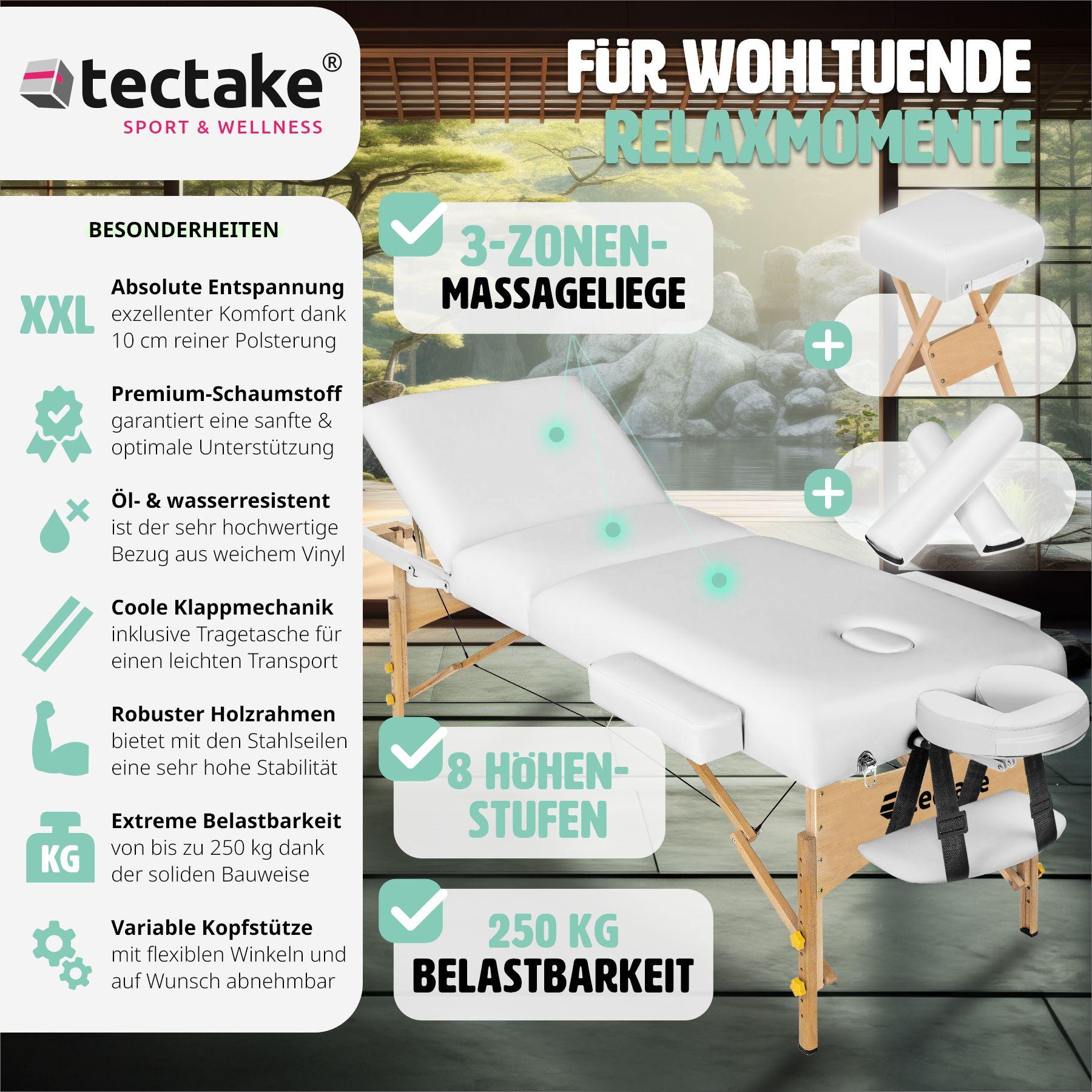 Tectake Set de table de massage 3 zones avec rembourrage de 10cm et châssis en bois  