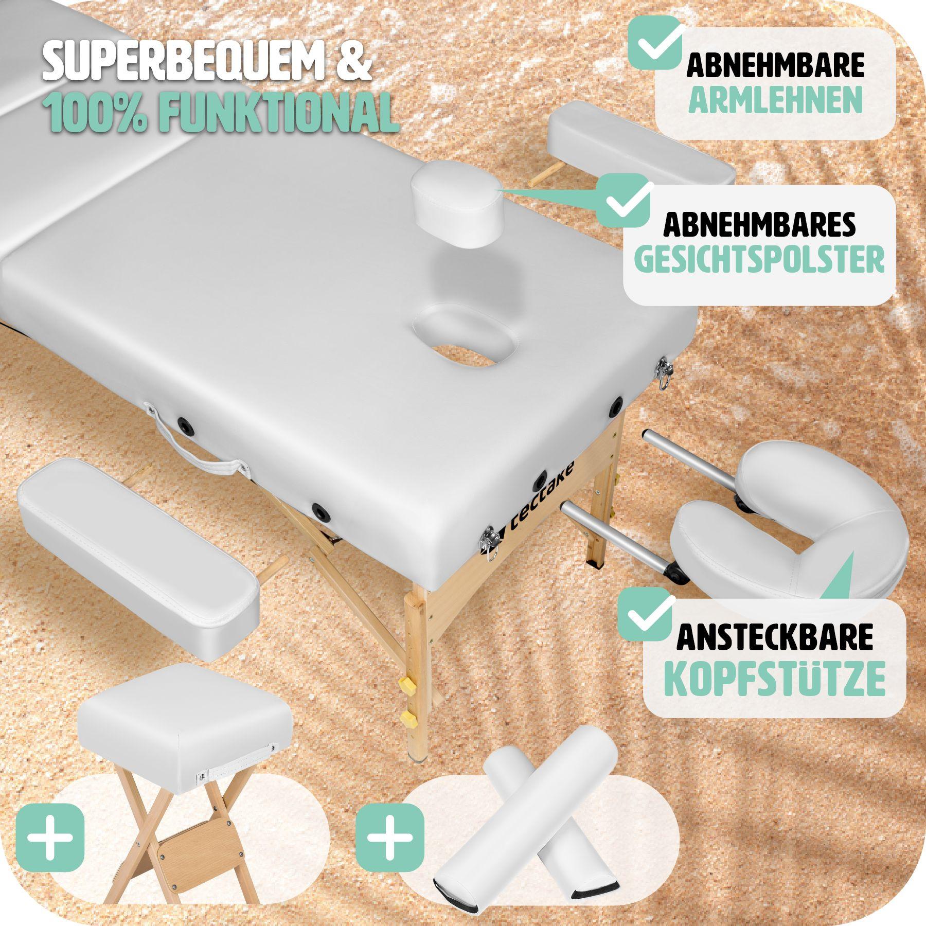 Tectake Set lettino da massaggio a 3 zone con 10 cm di imbottitura, cuscini posturali e supporto in legno  