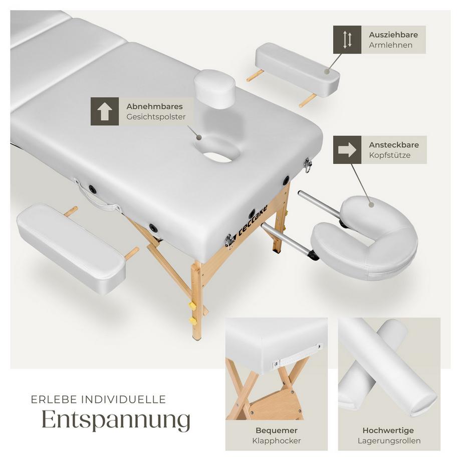 Tectake 3 Zonen Massageliege-Set mit 10cm Polsterung, Lagerungsrollen und Holzgestell  