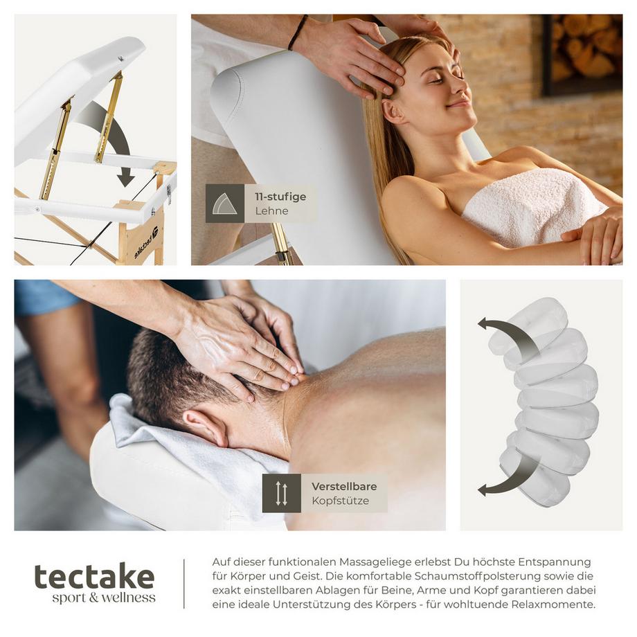 Tectake 3 Zonen Massageliege-Set mit 10cm Polsterung, Lagerungsrollen und Holzgestell  