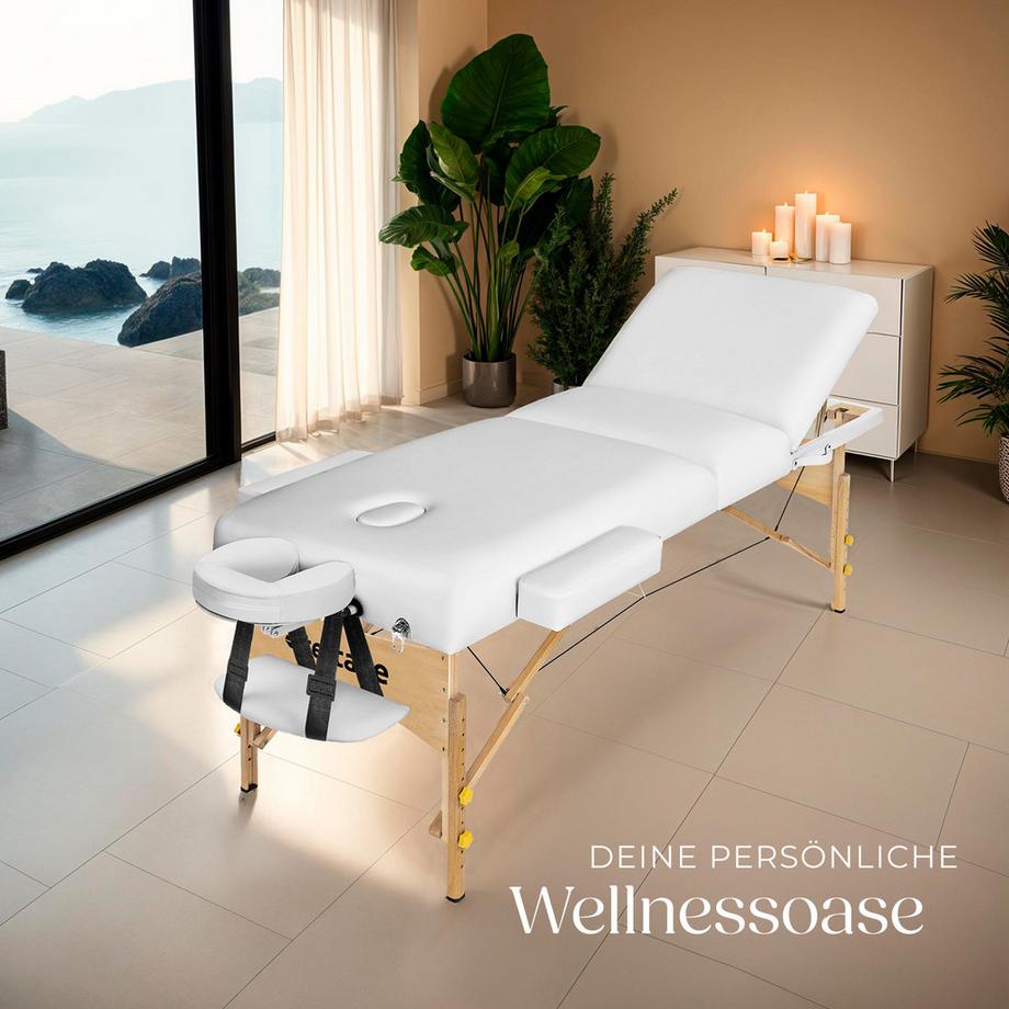 Tectake 3 Zonen Massageliege-Set mit 10cm Polsterung, Lagerungsrollen und Holzgestell  