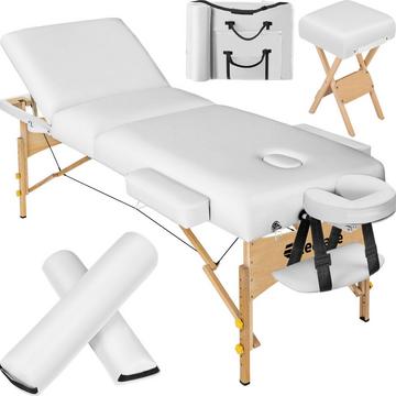 3 Zonen Massageliege-Set mit 10cm Polsterung, Lagerungsrollen und Holzgestell