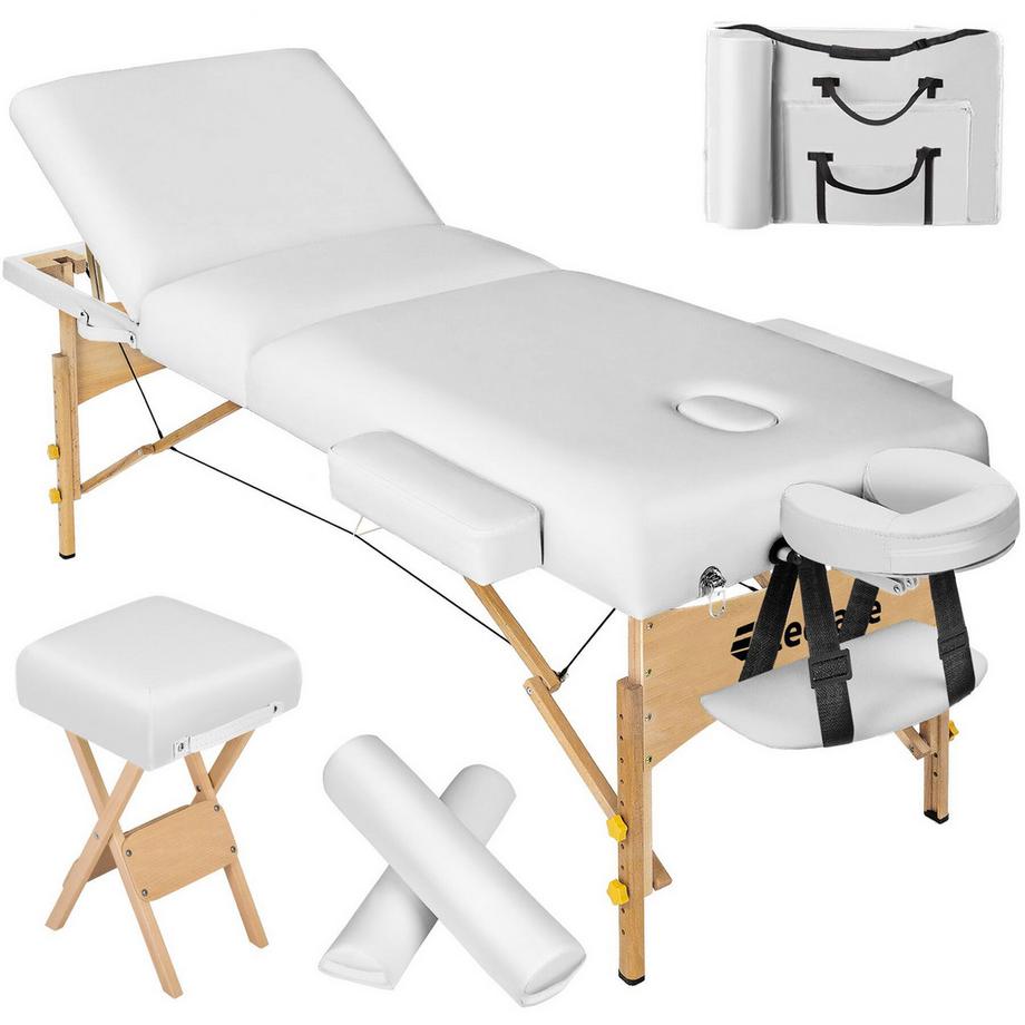Tectake 3 Zonen Massageliege-Set mit 10cm Polsterung, Lagerungsrollen und Holzgestell  