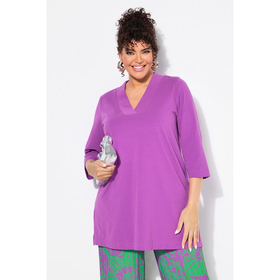 Ulla Popken Maglia lunga Taglio svasato Scollo a V Maniche 3/4  