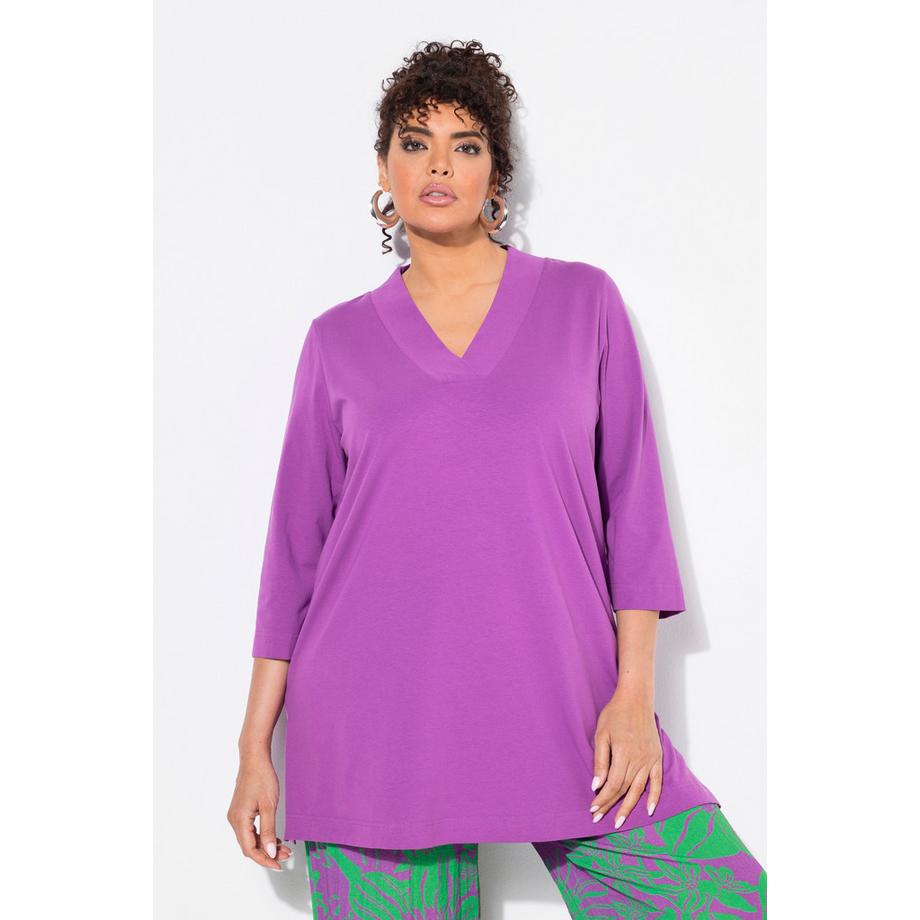 Ulla Popken Maglia lunga Taglio svasato Scollo a V Maniche 3/4  