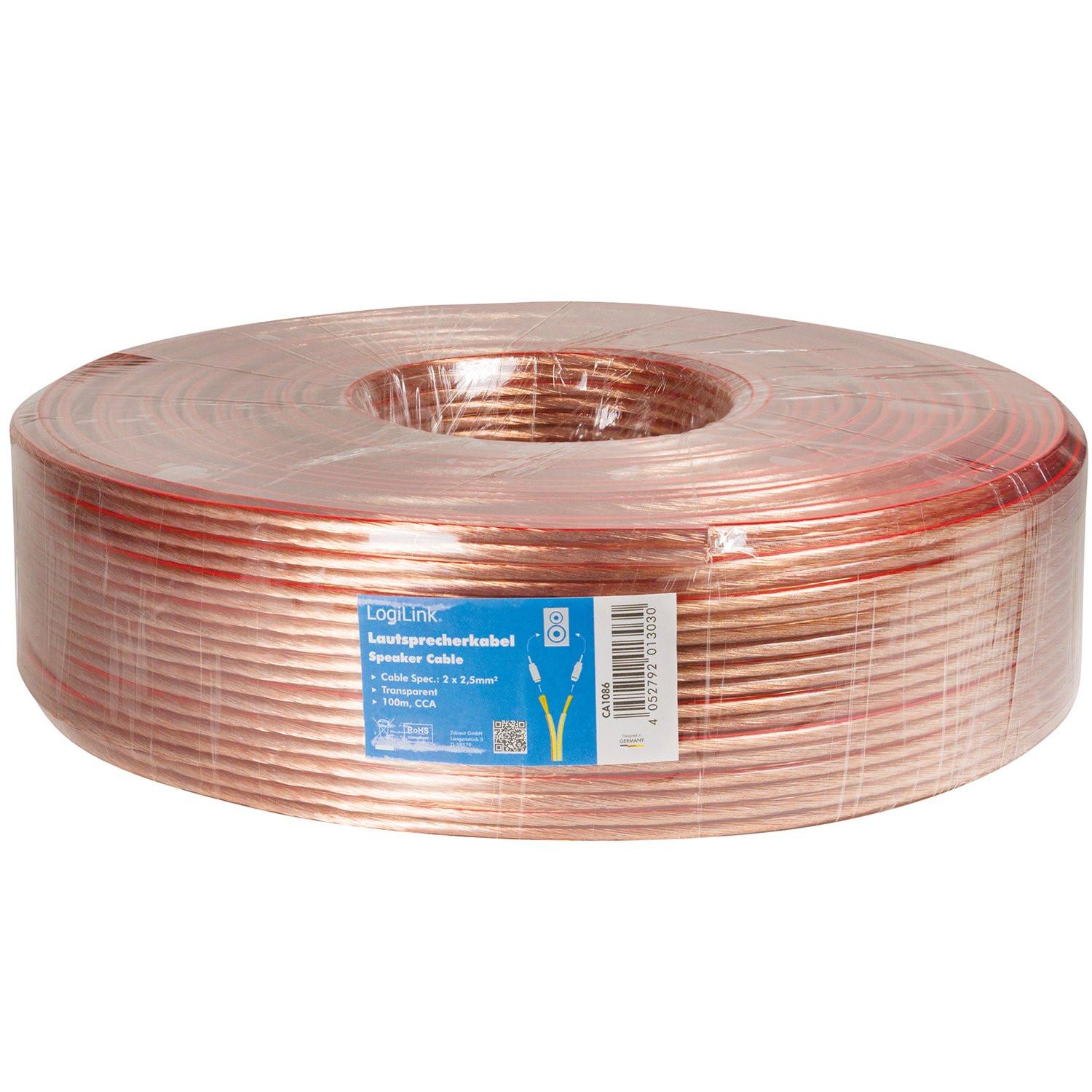 LogiLink  Lautsprecherkabel 2x2,5 100m Transparent 