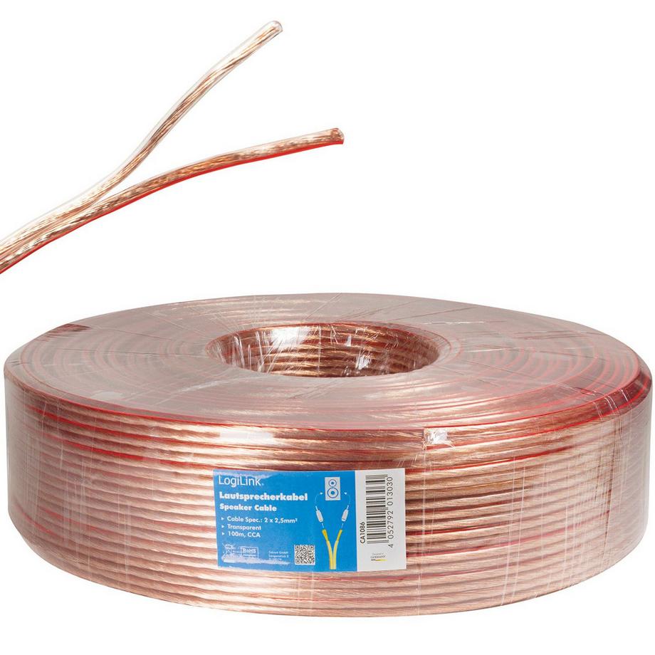 Câble haut-parleur 2x2,5 100m Transparent