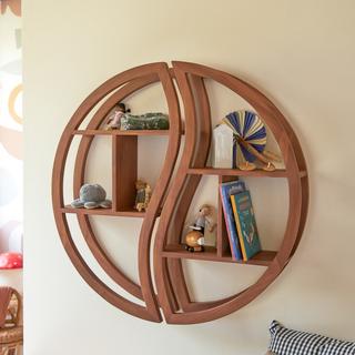 Tikamoon Kinder-Wandregal aus massivem Teakholz Ying Yang  