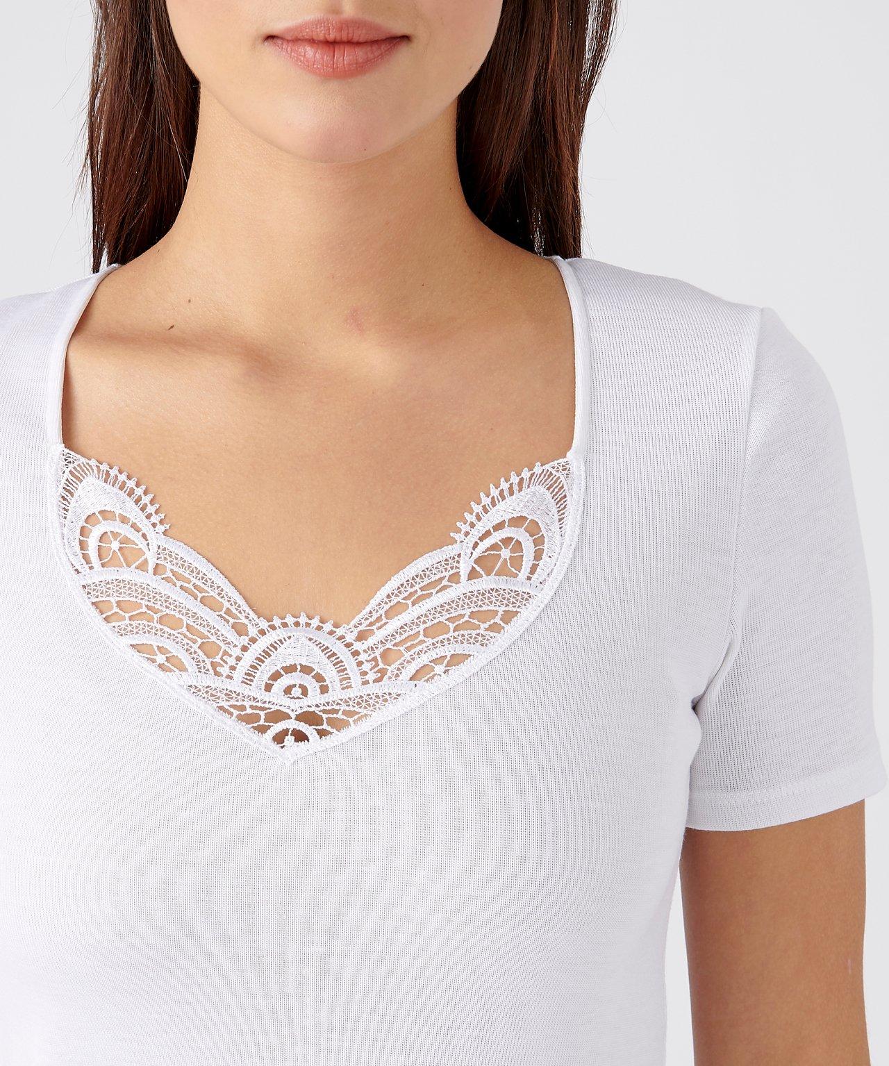 Damart Maglietta Maniche Corte Pizzo Guipure  