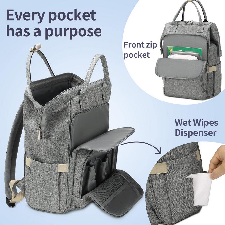 Only-bags.store Sac à dos à langer élégant avec matelas à langer multifonctionnel déperlant grande capacité  