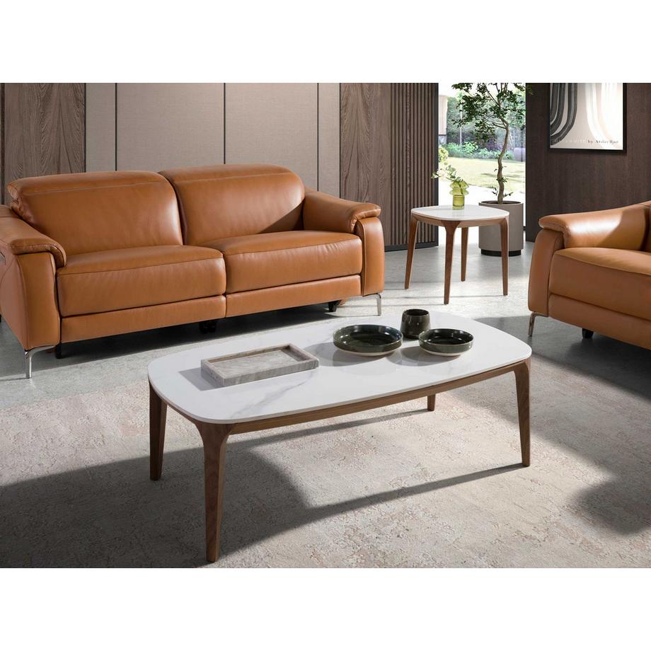 ANGEL CERDA Tavolo ovale in marmo porcellanato e noce  