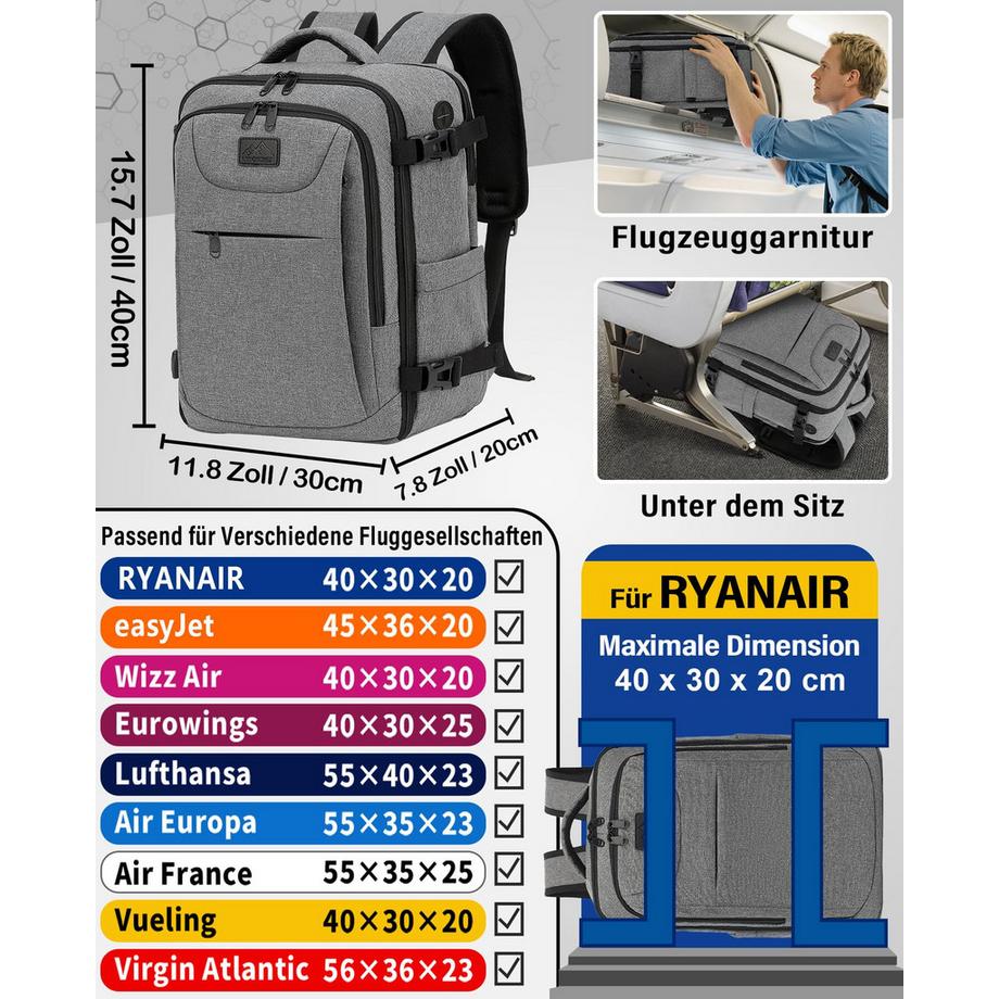 Only-bags.store Handgepäckrucksack Klein für Ryanair, Reiserucksack Tasche  