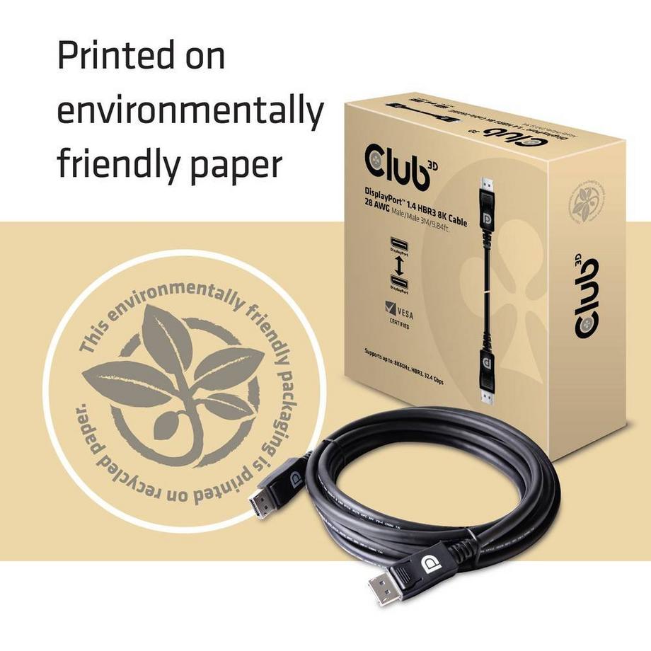 Club3D  Câble Club 3D DisplayPort 1.4 HBR3 8K mâle/mâle 3 m 