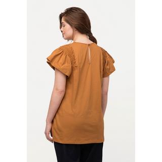 Ulla Popken  T-shirt à ligne en A en coton bio avec col en V et manches courtes 