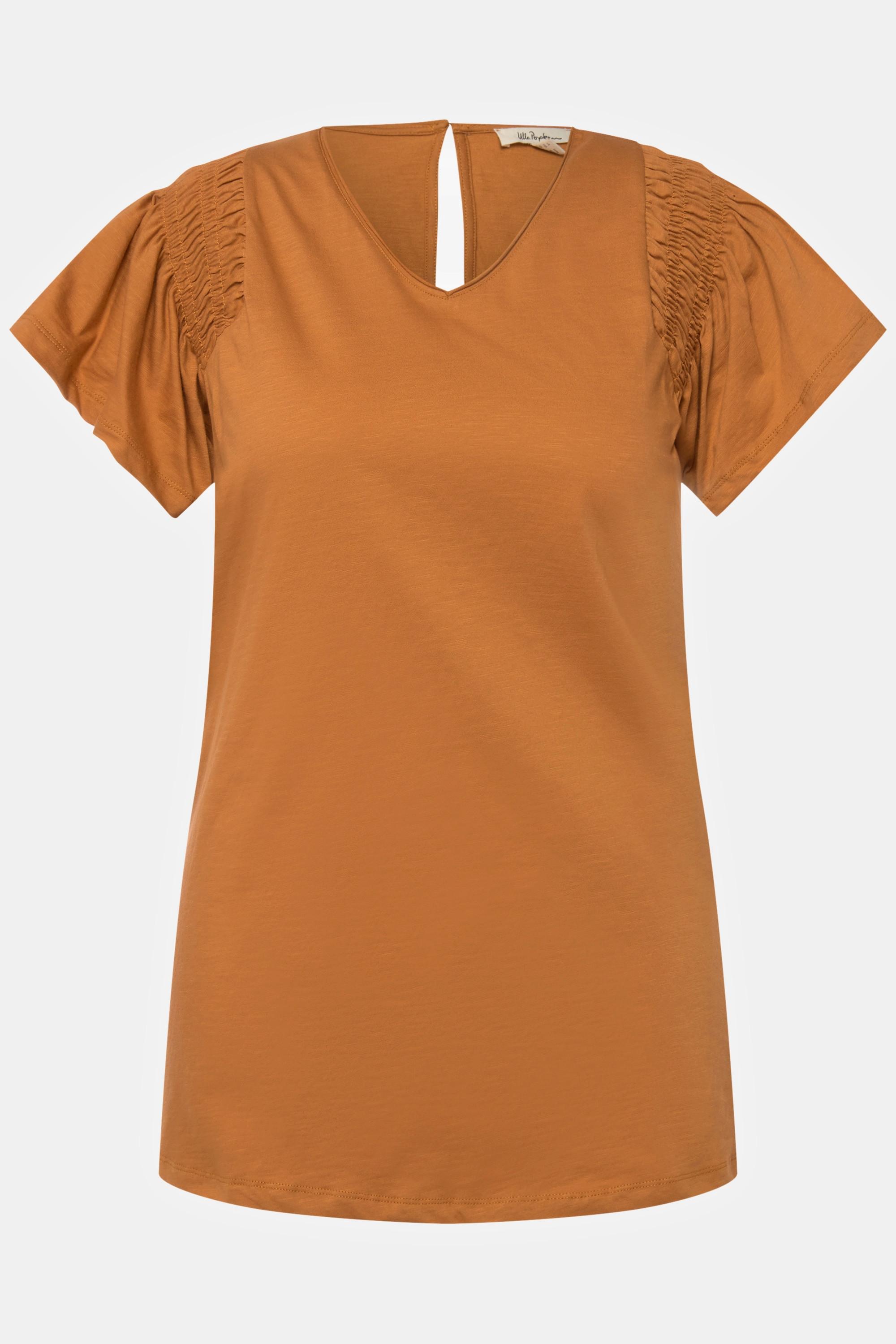 Ulla Popken  T-shirt svasata di cotone biologico con scollo a V e mezze maniche 