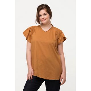 Ulla Popken  T-shirt svasata di cotone biologico con scollo a V e mezze maniche 